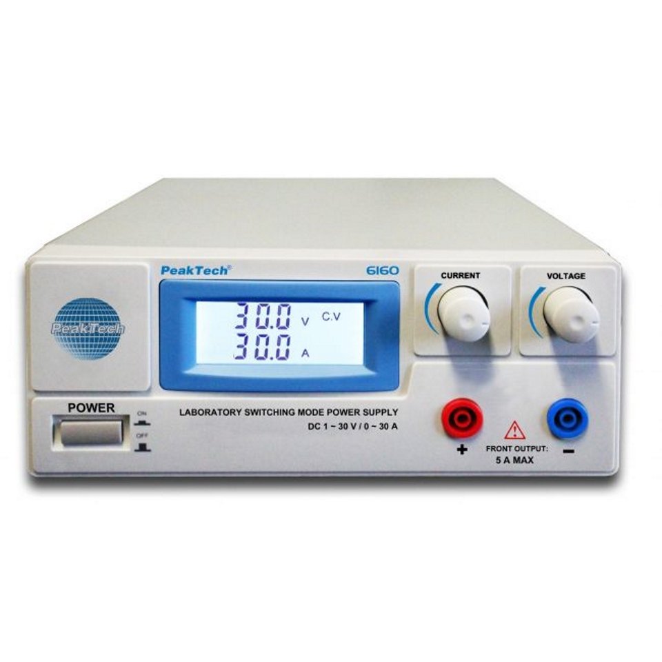 Surse de laborator în comutație (1-30V/0-30A sau 1-30V/0-20A) - Peaktech P6155 & P6160