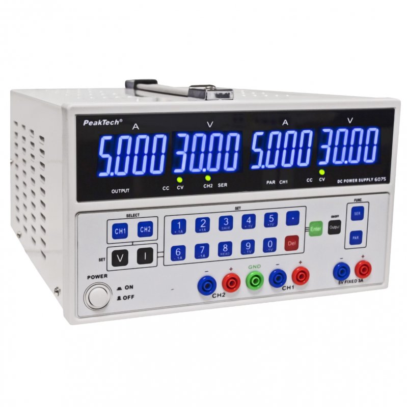 Surse lineare cu reglare în trepte ( pînă la 2 x 30V / 5A) - Peaktech P6070 & P6075